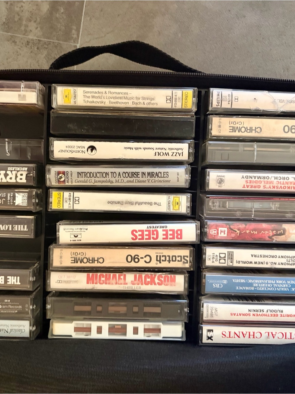 Black Cassette Tape Storage Case - Compact Media Organizer with over 60 Casette
